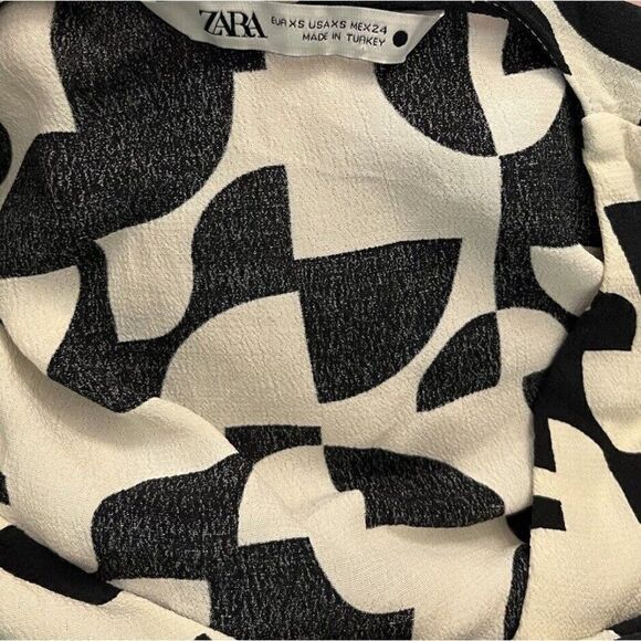 ZARA XS Black White Geometric Print Dress Baby Doll Button Front - Picture 5 of 5